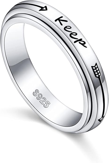 S925 Sterling Silver Spinner Fidget Anxiety Worry Relieving Boredom ADHD Autism Band Rings