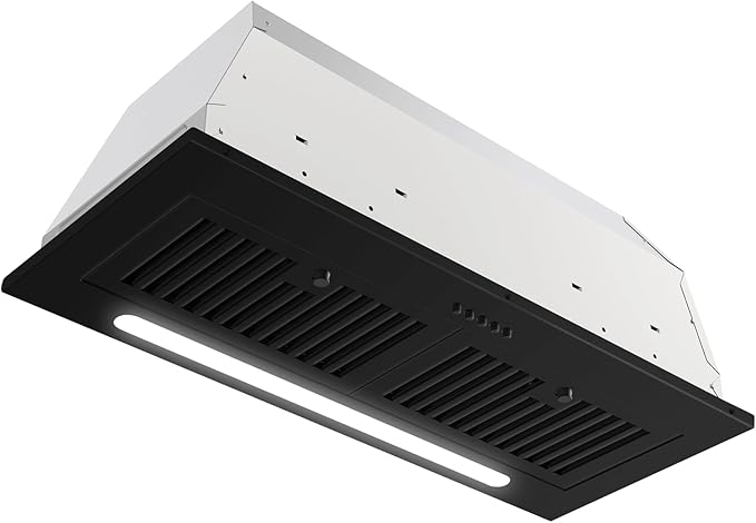 JOEAONZ Range Hood Insert 30 inch, 600 CFM Built-in Kitchen Exhaust Fan Matte Black Stainless Steel, Long Led Light Push Button Vent Hood with Baffle Filter, Kitchen Hood Ducted/Ductless Convertible