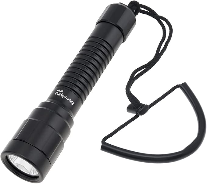 SecurityIng DF01 Scuba Diving Light, 1500 Lumens Mechanical Twist On/Off Underwater 150M Recreational Technical Diving Safety Flashlight, 9 Degrees Narrow Beam IP68 Waterproof Submarine Dive Torch