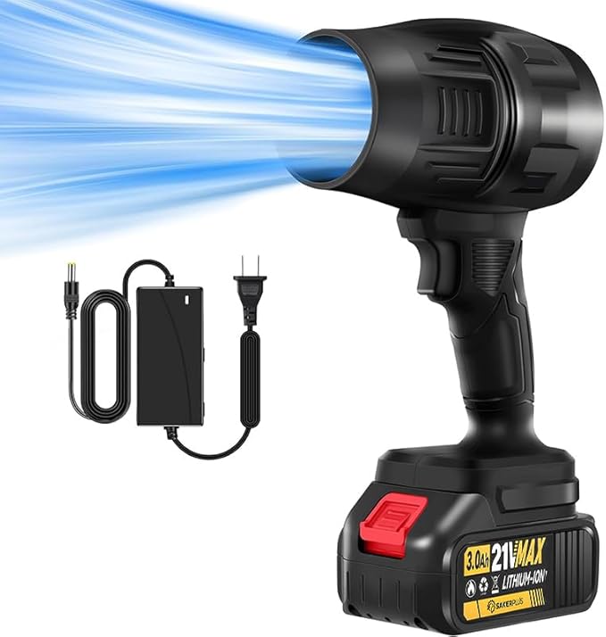 RAINPOT 2025 Upgraded Portable Dust Cleaner,Compressed Air Duster with Adjustable Speed,Handheld Cordless Leaf Blower Dust Cleaner,Jet Dry Blower Fan for Outdoor,Cleaning,Camping (Black 1 Battery)