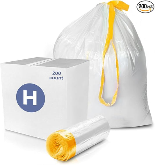 Delight Brands Compatible Trash Bags for Simplehuman Code H Garbage cans - Heavy-Duty 8-9 Gallon Drawstring Liners with 1.2 thickness. Custom fit kitchen waste Bags - 200 count.