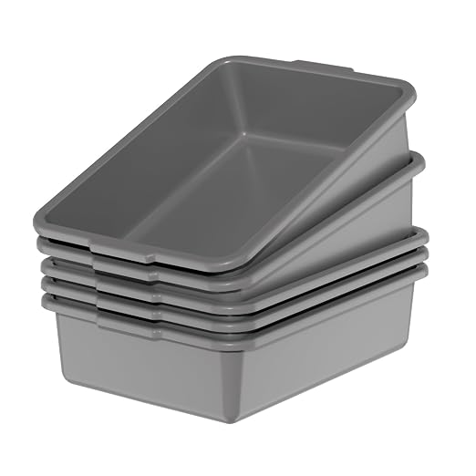 5-Pack 8 L Commercial Bus Box, Small Wash Bus Tub, Gray