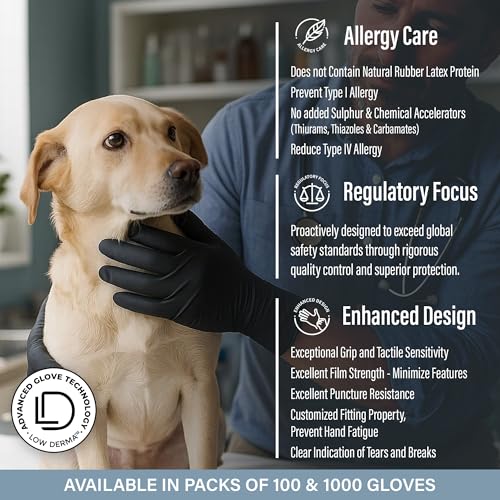 EnSure Black Nitrile Gloves – 7 Mil Heavy-Duty Disposable Gloves, Low Dermatitis, Powder & Latex Free, Puncture & Chemical Resistant for Mechanic, Industrial, Food Service, Medical Usee (1000, Medium)