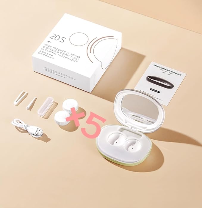 MV7 Ultrasonic Contact Lens Cleaner Machine with Timer Display, Big Mirror & USB Charger, Fit Disposal Soft Lens, Colored Contact Lens, RGP Lens and OK Lens (Rosy)