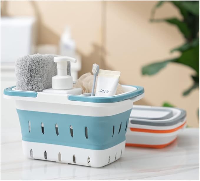 4 Pack Collapsible Plastic Shower Caddy Basket with Handles, Box Storage Organizer Laundry Bin for Bathroom, Kitchen, Dorm,Gym