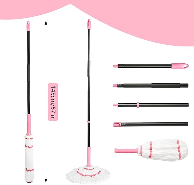 Broom and Dustpan Set+Self-Wringing Twist Mop for Floor Cleaning, 57” Long Handle Heavy Duty Microfiber Mop for Wet Mopping on Tile, Hardwood, Kitchen, Bathroom, Patio, Garage