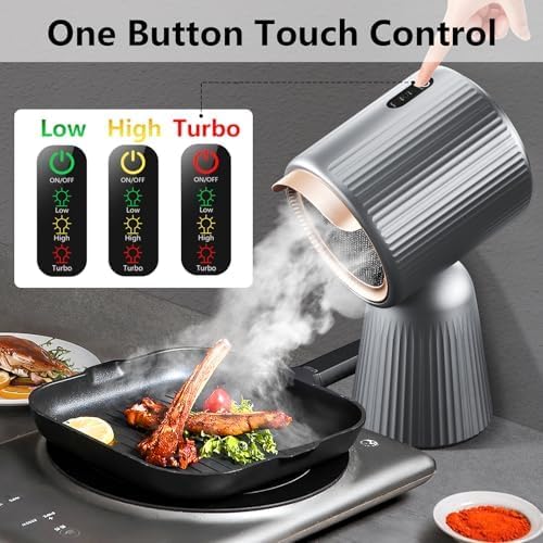 Portable Range Hood, Desktop Range Hood with 3 Wind Speed, One Button Control, Detachable Filters, Portable Kitchen Exhaust Fan for Indoor BBQ, Hot Pot, Grey