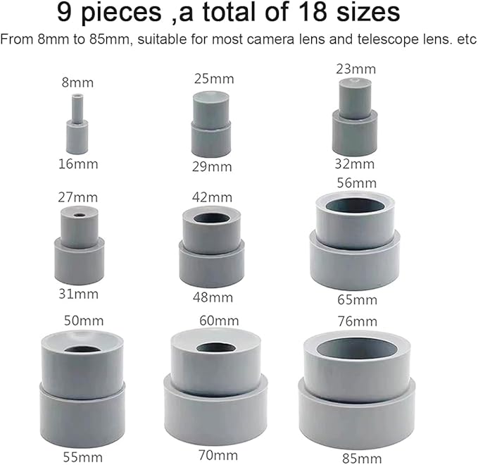 Camera DSLR Lens Repair Tool Ring, 8-83mm 9 Pcs 18 Sizes Camera Lens Removal Tool Openning Repairing Accessories for Camera Lens Remover Ring Kit (Lens Openning Ring)