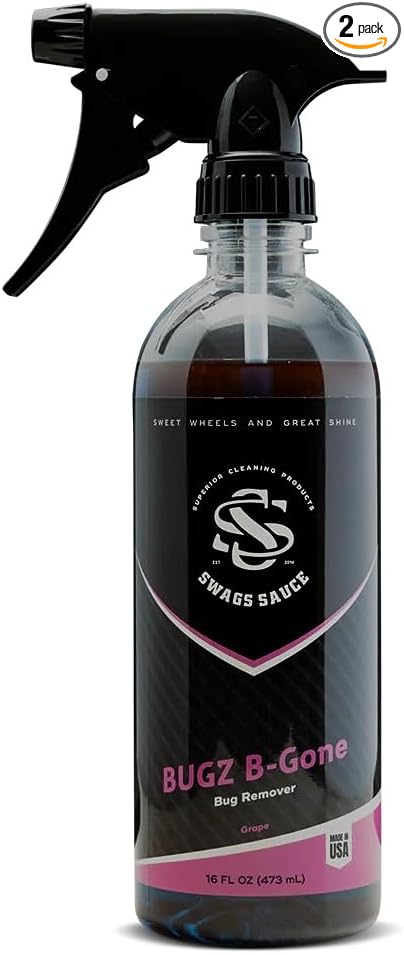 Bugz B-Gone | Grape Scent | Bug Remover 16oz bottle by Swags Sauce - Designed to break down bug residues on contact, making it easier to wash away with minimal scrubbing. (Pack of 2)