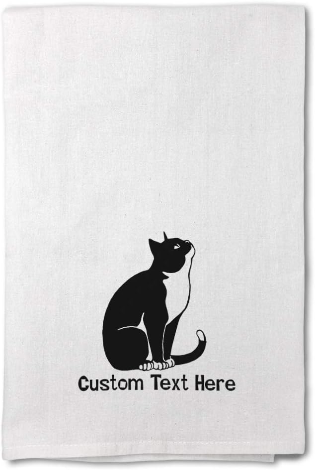 Style In Print Custom Decor Flour Kitchen Towels Tuxedo Cat Black White B Pets Cats Cleaning Supplies Dish Towels Personalized Text Here
