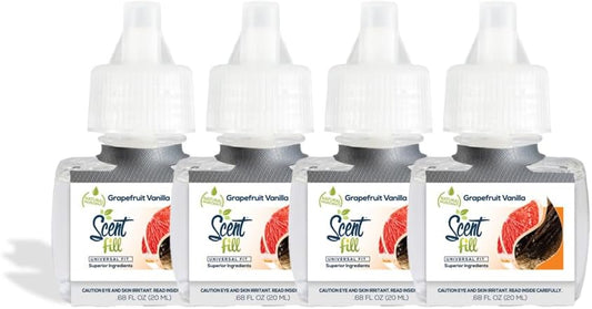 Scent Fill Grapefruit Vanilla Plug in Air Freshener, 4 Scented Oil Refills