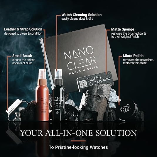 Nano Clear Watch Cleaner & Scratch Remover 2.1. Watch Cleaner Solution, 2 Oz. Watch Renewal. Watch Polish, Microfiber Cloth, Matte Sponge, Cleaning Brush – Watch Cleaning Kit & Repair Kit Accessories