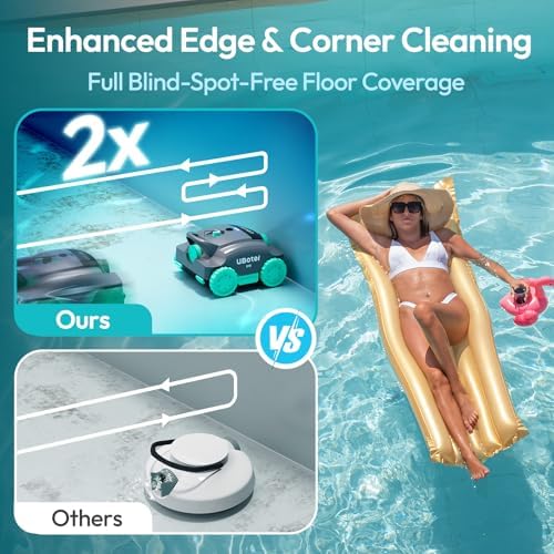 Pool Vacuum,UBoter E10 Cordless Robotic Pool Cleaner, Dual-Layer Filtration,Powerful Obstacle Crossing, Enhanced Edge & Corner Cleaning,120-Min for Above-Ground & Flat-Bottom Pools to 860 Sq.Ft