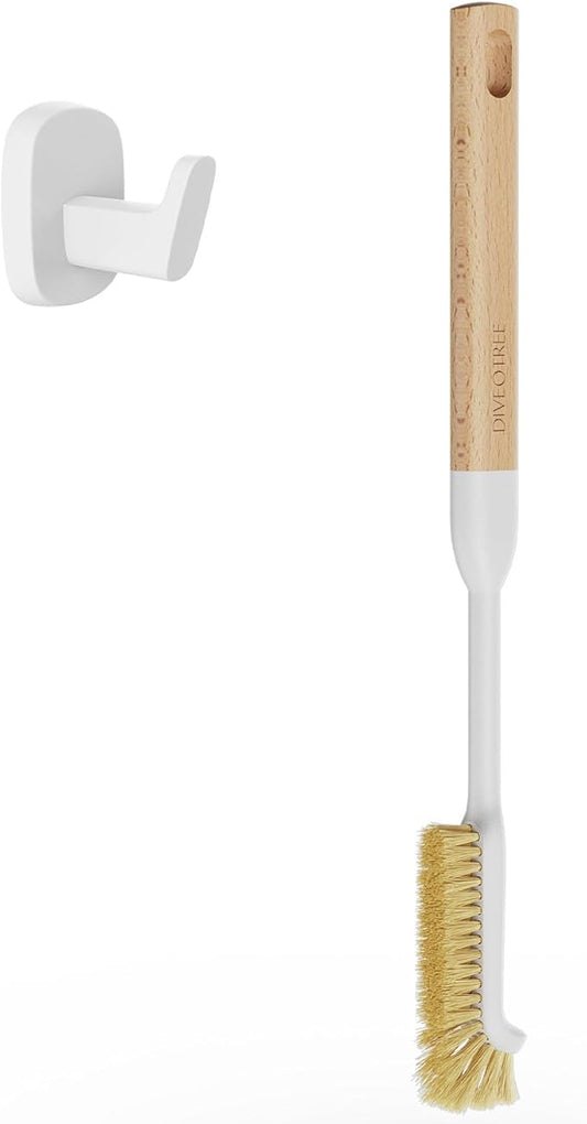 Cleaning Brush, Diveotree Hard Bristle Brush for Deep Cleaning Grout, Sink, Cup, Teapot, Bottle, Blender, Multi-Purpose Brush wih Long Handle for Kitchen (White)