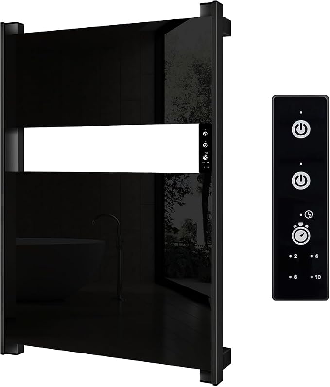Heated Towel Rack for Bathroom, Towel Warmer with Timer Wall Mounted, Electric Towel Warmer, Bath Towel Heater with Black Tempered Safty Glass, Graphene, Towel Drying Rack- 26.8 x18 inch(Black)