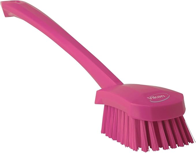 Vikan 2 3/4 in W Scrub Brush, Stiff, 11 51/64 in L Handle, 4 1/2 in L Brush, Pink, Plastic 41861-1 Each
