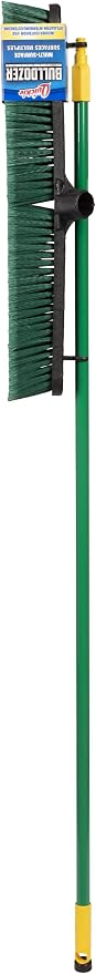 Quickie Bulldozer Multi-surface Push Broom 24 inch, Green, Indoor and Outdoor Cleaning, Steel Handle, Professional-Grade, Sweep Jobsites/Sidewalks/Warehouse/Concrete/Asphalt/Wood (538)