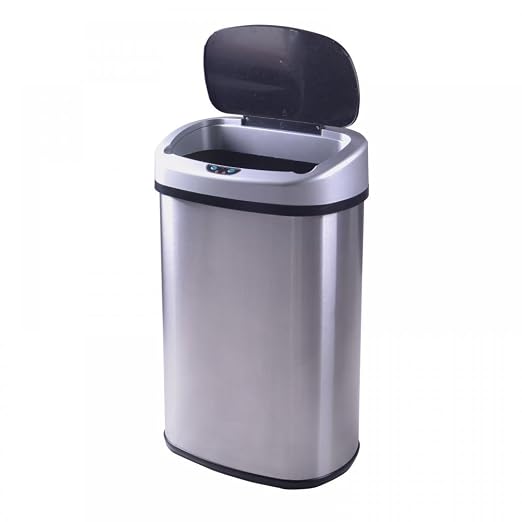 FDW Kitchen Trash can for Bathroom Bedroom Home Office Automatic Touch Free Garbage bin with lid Brushed Stainless Steel Rectangular 13 Gallon / 50L
