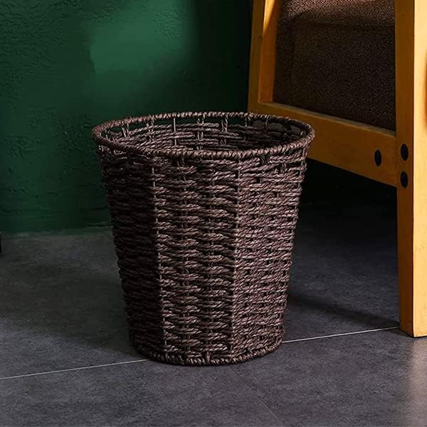 Zuvo Round Wicker Waste Basket Paper Bin - Wicker Trash Basket - Woven Trash Can Rubbish Basket for Bedroom, Bathroom, Offices or Home (Brown)