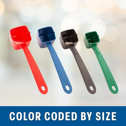 Cook's Rite-Size Solid Square Server Set of Portion Control Utensils, Copolymer Plastic Heat Resistant Professional Cooking Spoons, (Set of 4 Servers in Various Sizes and Colors)
