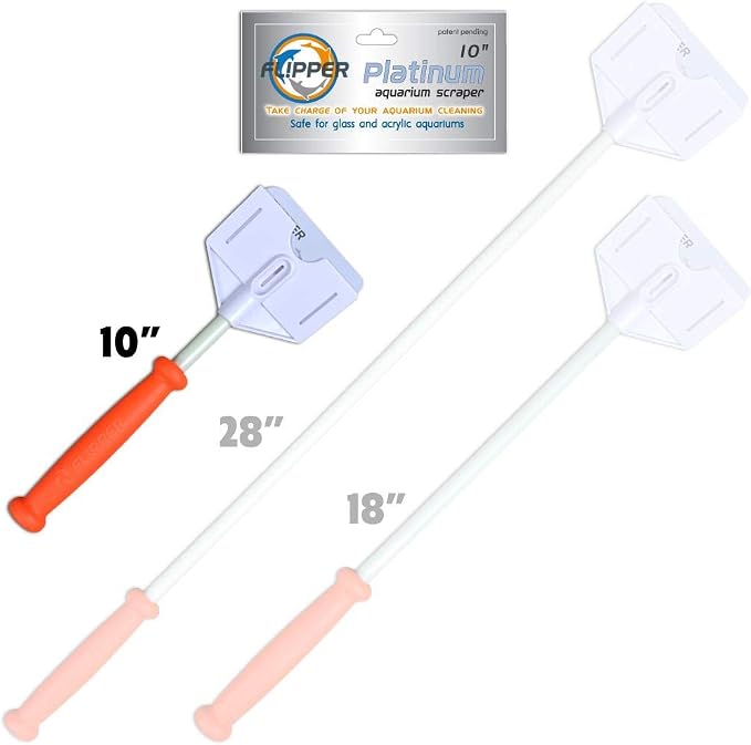 Flipper Platinum Aquarium Hand Scraper Tool – Glass and Acrylic Fish Tank Cleaner and Scraper with Serrated and Steel Blade - 10" Handle