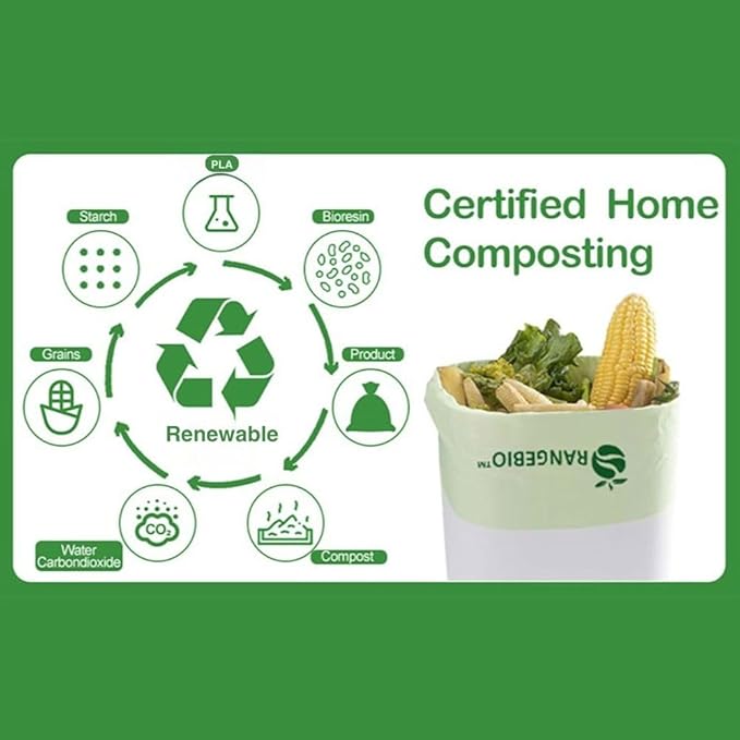 OrangeBio 6-8 Gallon Compostable Trash Bags, 100 Count, Kitchen Food Waste & Compost Bin Liners, Plant-Based Garbage Bags, BPI ASTM D6400 & TÜV OK Compost Home Certified