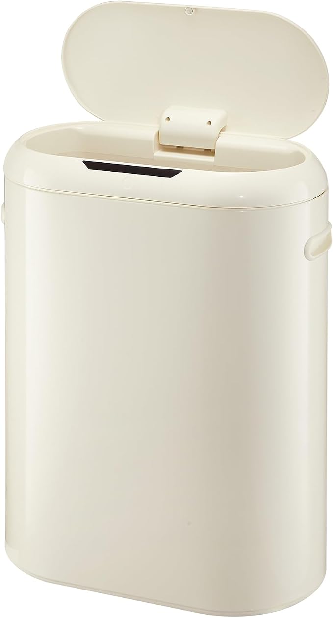 Takywep 13 Gallon Automatic Sensor Kitchen Trash Can, Kitchen Trash Can with Lid, Sensor-Activated Lid Garbage Bin Without Inner Bucket for Home, Office, Battery not Included, Cream White