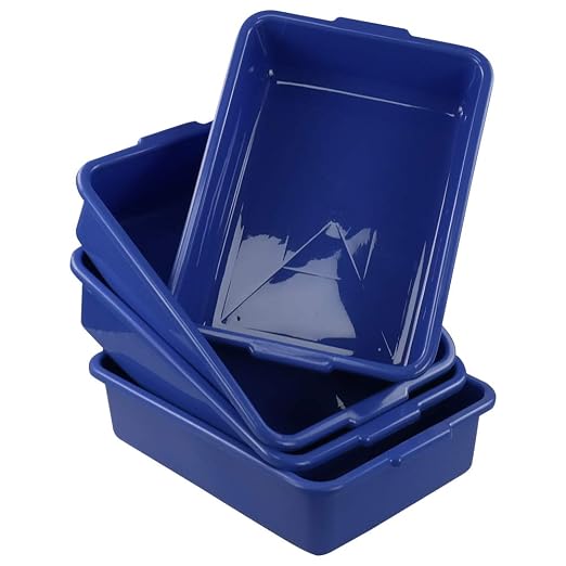 Hespama 4 Packs 13L Commercial Bus Tub, Utility Wash Basin Tote Box, Blue