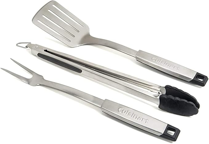 Cuisinart Grill Brush Bundle - Grill Cleaning Brush (Stainless Steel) & 3-Piece Professional Grill Tool Set (Black and Stainless Steel)