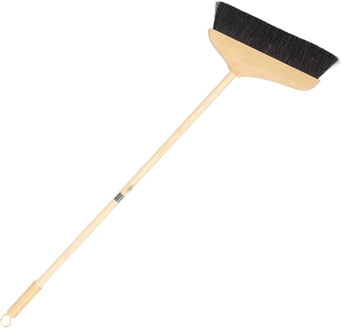 Wooden Handle Horsehair Broom, 90cm Soft Bristle Floor Sweeper for Wood, Linoleum, and Concrete, Anti-Static Indoor and Outdoor Broom, Ergonomic Long Handle