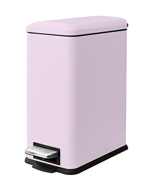 1.3 Gallon Trash Can with Removable Inner Bucket, Pink Trash Can with Soft Close lid, Stainless Steel Step Pedal Garbage Can for Bathroom, Living Room