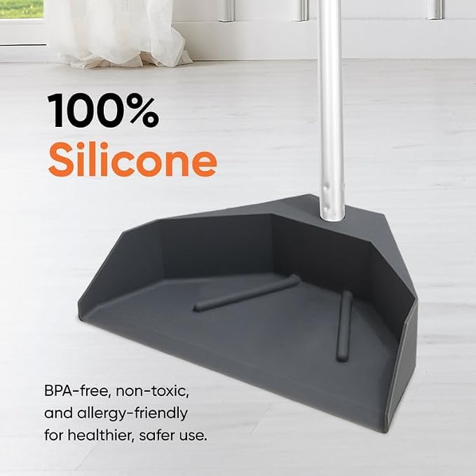 Silicone Dust Pan with Handle Lobby Dustpan with Long Handle Stand Up Dustpan, 48" 3-Part Long Handle, By Superio