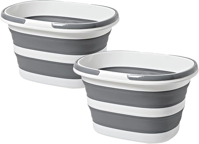 Goderewild Large Collapsible Bucket 16L Two-Pack - Upgraded, Lightweight & Portable Water Bucket for House Cleaning, Camping, Storage - Space-Saving & Multiuse Cleaning Mop Bucket - Grey (2 Pack)