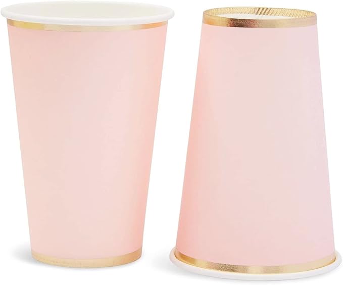 Juvale Pink Party Cups - 12 Oz, 50 Pack, Light Pink & Gold - Disposable Paper Cups for Hot & Cold Beverages - Bridal & Baby Shower