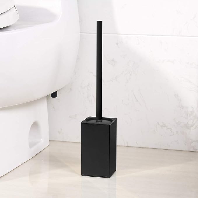 Toilet Brush Holder Stainless Steel 304 Standing Black Square Toilet Brush Holder for Bathroom Storage and Organization (Black)
