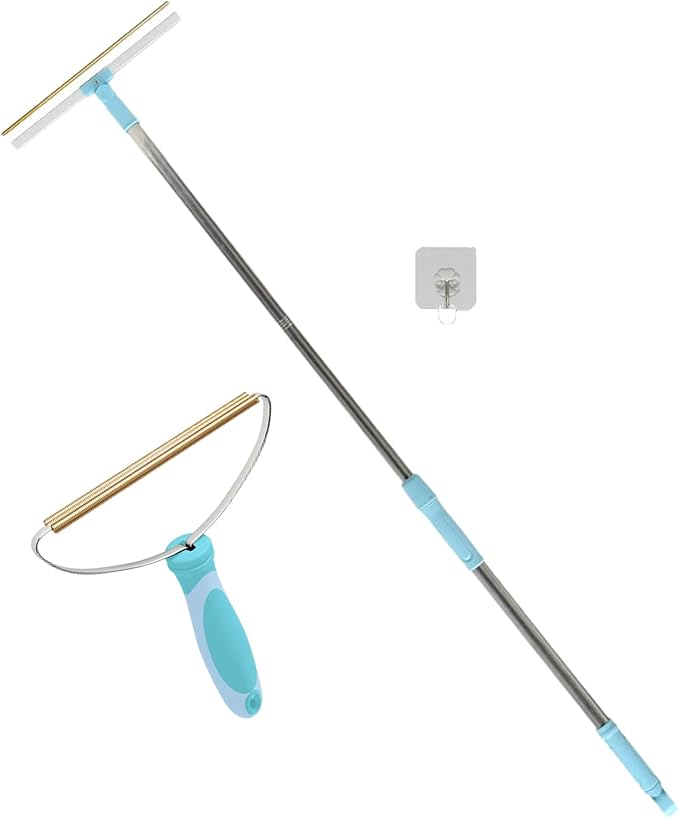 Carpet Rake for Pet Hair Removal, 55" Long Handle Carpet Pet Hair Removal Carpet Scraper Dog Cat Hair Remover for Sofa Couch Car Rug 2-Pcs Set Pet Hair Carpet Rake (Blue)