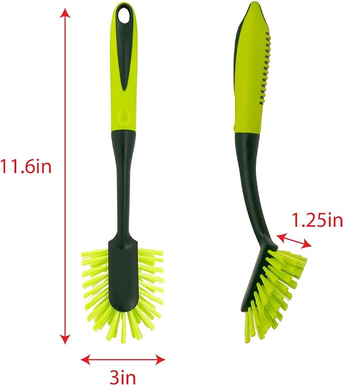 Pine-Sol Long Handle Dish Brush – Heavy Duty Bristle Kitchen Scrubber, Safe with Non-Stick Cookware