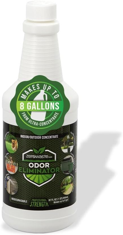 ZERO WASTE USA Odor Eliminator Ultra Concentrate - Commercial Strength Multi-Purpose Enzyme Cleaner - Eliminates odors from Any Organic Matter - Made in USA - Makes up to 8 Gallons (32 Fl Oz)