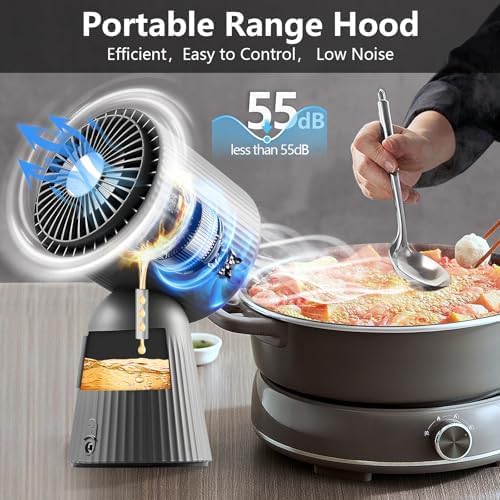 Portable Range Hood, Desktop Range Hood with 3 Wind Speed, One Button Control, Detachable Filters, Portable Kitchen Exhaust Fan for Indoor BBQ, Hot Pot, Grey