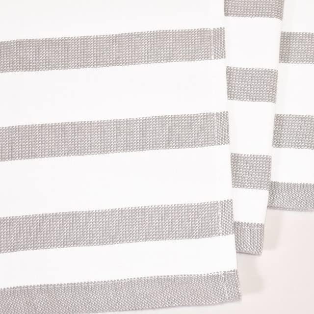 Realm 17" x 27" 100% Cotton Kitchen Towel (4 Pack) | Stripe Pattern Pebble Grey | Soft, Plush & Absorbent with Solid White Backing