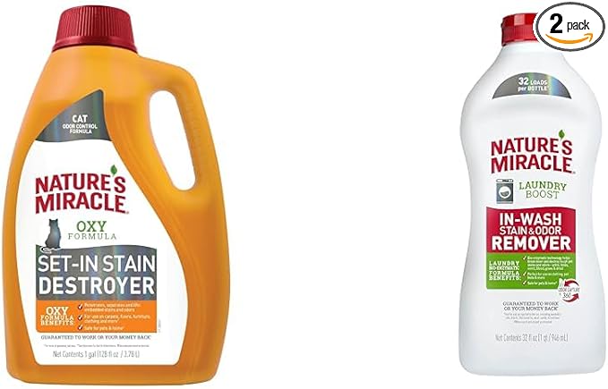 Nature's Miracle Just for Cats 128 Fl Oz and Laundry Boost 32 Oz Pet Stain Removers (2 Items)