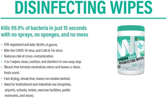 WIPESPLUS Disinfecting Surface Wipes Canister Bleach Free with Lemon Scent for Home and Business, 2880, (12 Packs of 240)