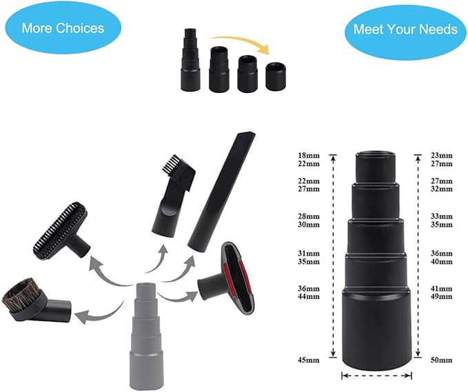 Vacuum Attachments for Shop Vac Accessories 1 1/4 inch Cleaning Accessories Kit with Universal Vacuum Hose Adapter Vacuum Extension Wand Horse Hair Brush Flexible Crevice Tool(8 PCS)