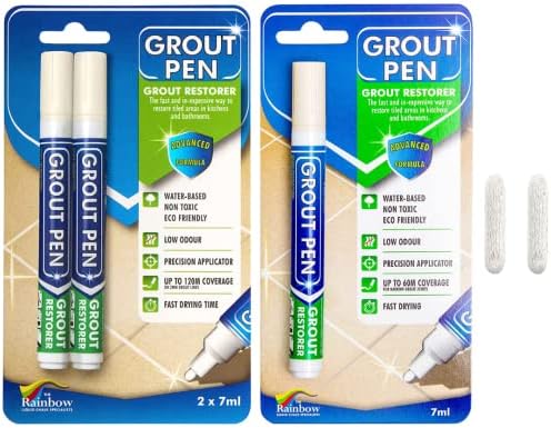 Grout Pen Tile Paint Marker: Ivory 1 Pack and 2 Pack with Extra Tips (Narrow, 5mm) - Waterproof Grout Colorant and Sealer Pen to Renew, Repair, and Refresh Tile Grout - Cleaner Floor Pens