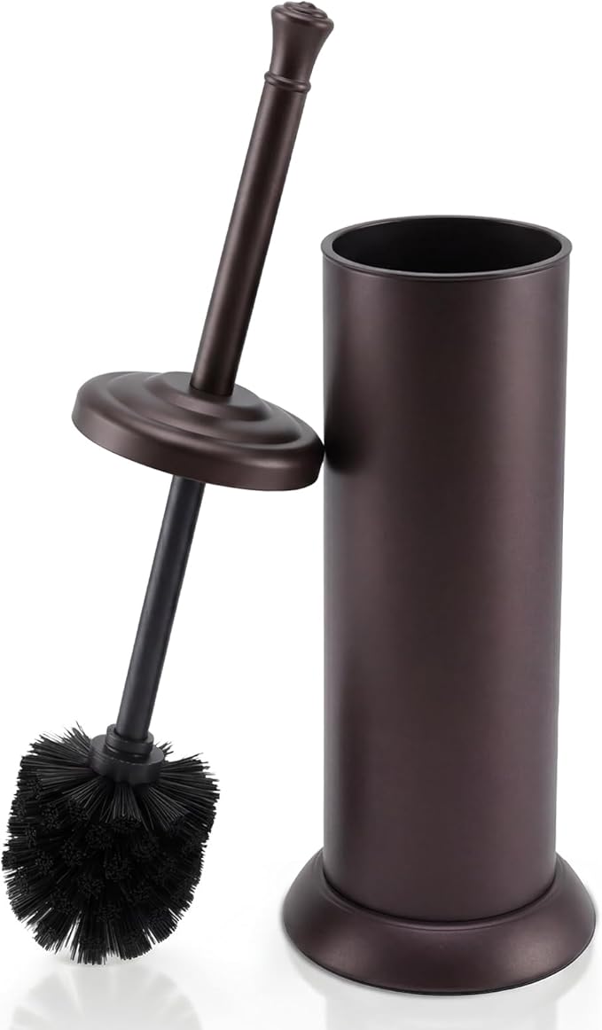 Toilet Brush and Holder Set,304 Stainless Steel Heavy Duty Toilet Brush,Extra Long Handle Toilet Bowl Brush and Holder for Bathroom,Durable,Deep Cleaning,Extra Dense Bristles (Bronze)