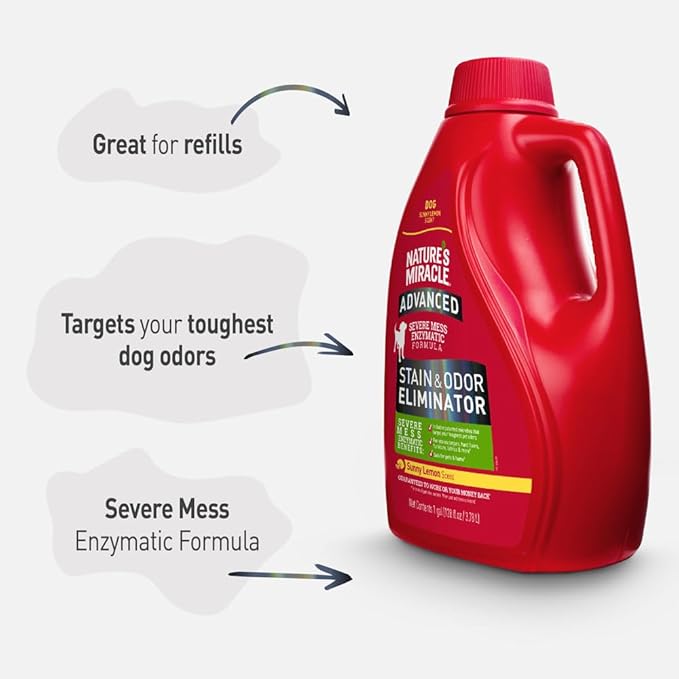 Nature’s Miracle Advanced Stain & Odor Eliminator, Severe Mess Enzymatic Formula For Tough Pet Messes, Sunny Lemon Scent, 1 Gallon