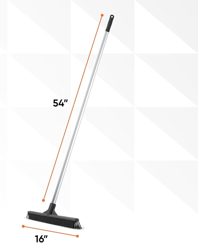 Superio 16” Pet Hair Remover Silicone Broom - Carpet Rake for Fur Removal - Rug Rake to Fluff Carpet – for Dust on Hardwood Floor & Tile – Rinse to Clean