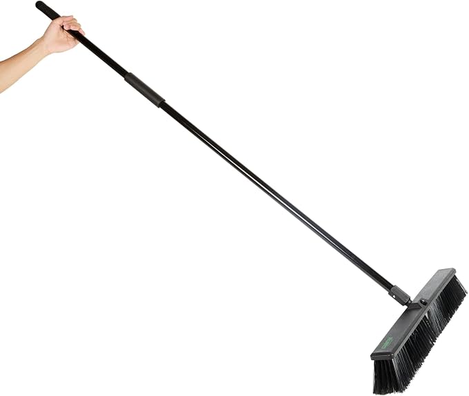 Restaurantware-Clean Tek Professional 23.62 Inch Push Broom, 1 Heavy-Duty Broom with 59” Handle - Medium Bristles, 2 Handle Attachment, Wooden, Commercial Use, for Deck, Garage, Yard, Patio