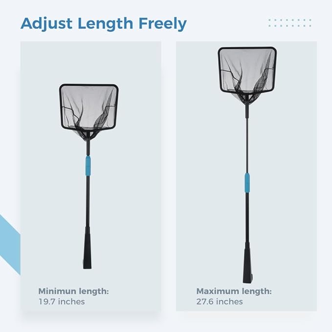 Leaf Skimmer For Pool And Pond, Extendable Pole With Fine Mesh Net, Large-Capacity Bag For Debris Collection