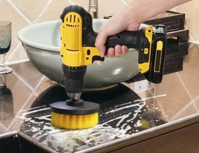 Combo Pack - 20oz Hard Water Spot and Stain Remover Includes 4-pc. Drill Brush Set Commercial Cleaner Stainless Steel, Glass, Porcelain, Multi-surface, Real Diamond